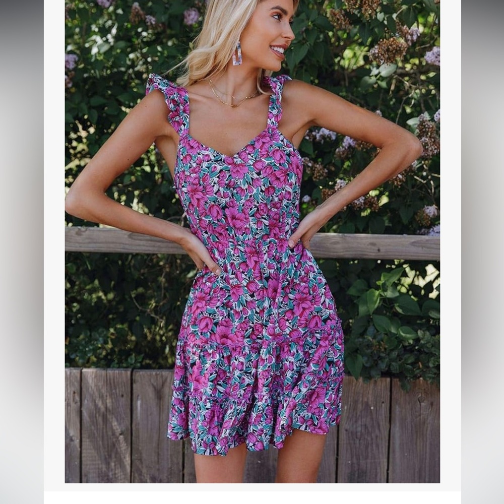Worn once Romwe Floral Pink Sleeveless Dress